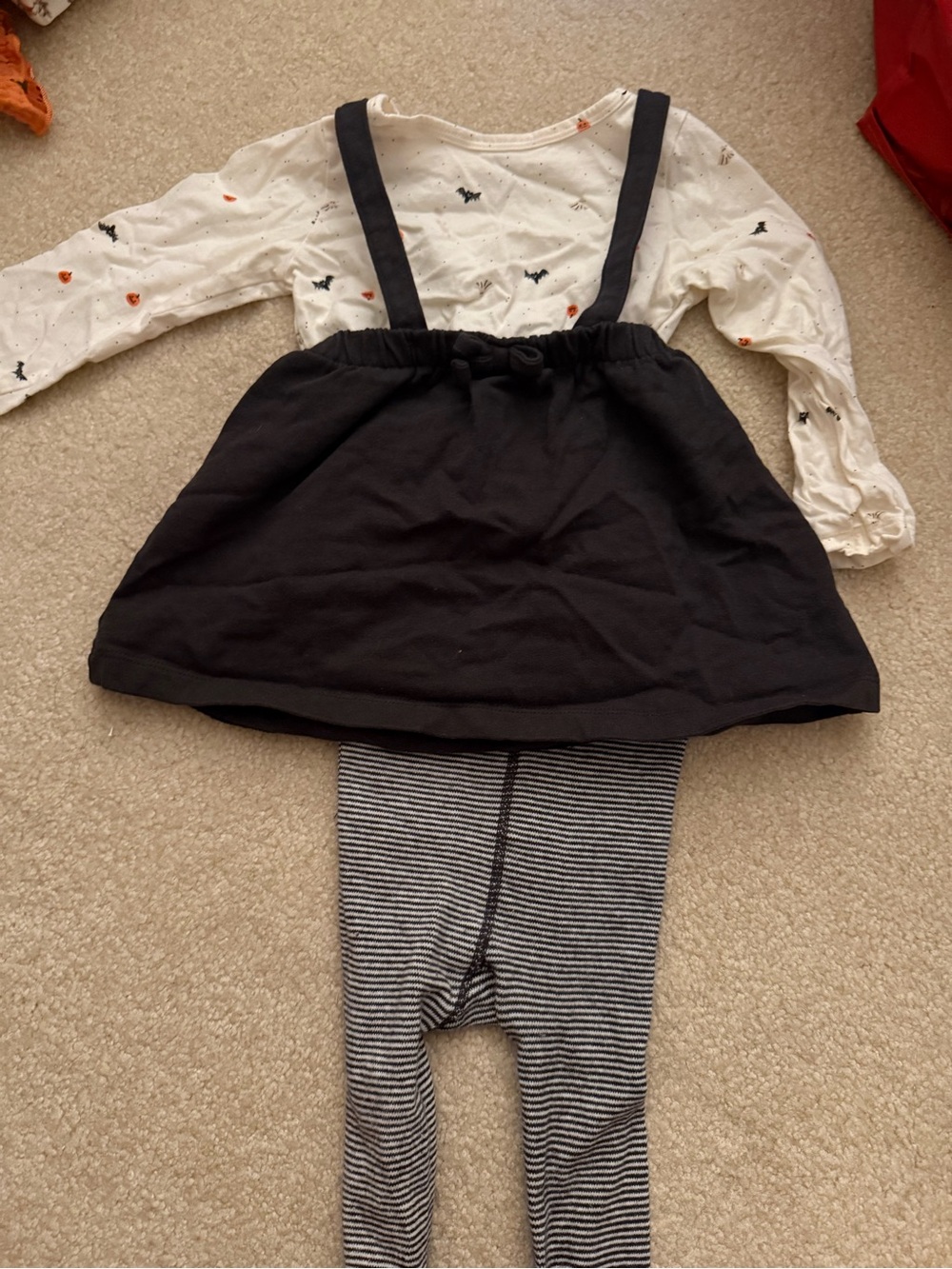 Carter's Black Suspender Skirt Halloween Set with White Printed Top and tights